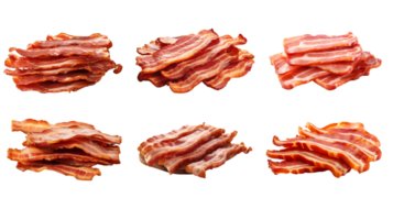 AI generated Collection of PNG. Cooked bacon rashers isolated on a transparent background. png