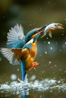 AI generated a big fish is catching a Kingfisher photo