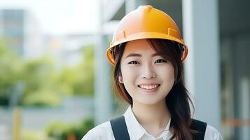 AI generated Smile of beautiful Japanese construction female worker photo