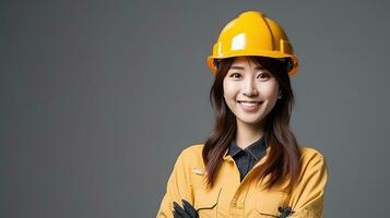 AI generated Smile of beautiful Japanese construction female worker photo