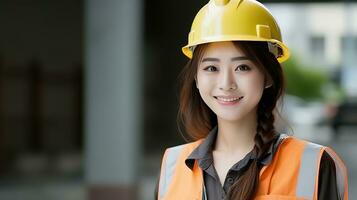 AI generated Smile of beautiful Japanese construction female worker photo