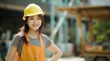 AI generated Smile of beautiful Japanese construction female worker photo