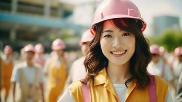 AI generated Smile of beautiful Japanese construction female worker photo