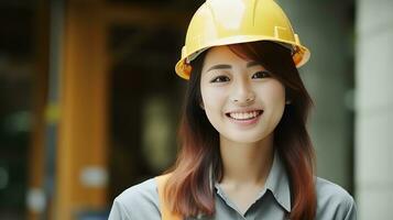 AI generated Smile of beautiful Japanese construction female worker photo