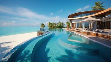 AI generated the pool at or near maldives at sunny photo