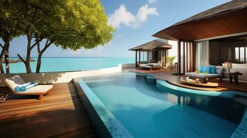 AI generated the pool at or near maldives at sunny photo