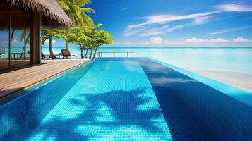 ai generado el piscina a o cerca Maldivas a soleado foto
