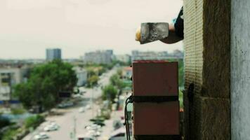 bricklayer lays bricks, exterior wall video