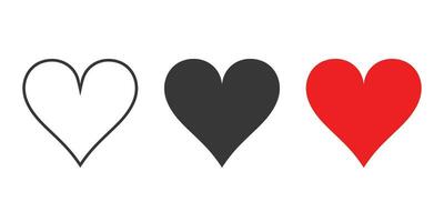 Heart icon set. Red, black, and outline heart icons. Love icon set vector