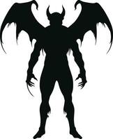 AI generated Silhouette bat devil in the human body. Men spirit with bat wing in different posture. Illustration about ghost and fantasy for Halloween theme. AI generated illustration. vector