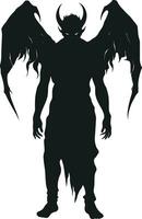 AI generated Silhouette bat devil in the human body. Men spirit with bat wing in different posture. Illustration about ghost and fantasy for Halloween theme. AI generated illustration. vector