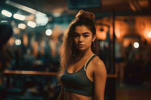 AI generated Beautiful athletic latina woman in the gym. Neural network AI generated photo