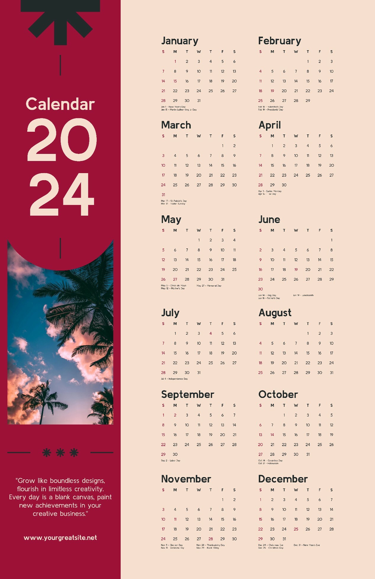 Modern Red 2024 Calendar