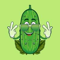 pickel character with green sunglasses vector illustration