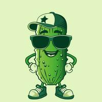 pickel character with green sunglasses and cap  vector illustration