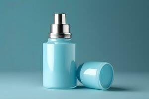 AI generated Mockup of cosmetics bottles in blue tone. Neural network AI generated photo