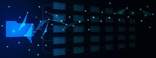 Digital folder and documents with connecting dots and lines. Migration file and connected document file concept background. Vector illustration.