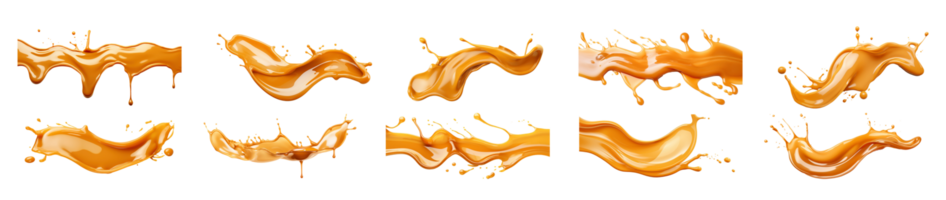 AI generated Delicious caramel splashes isolated on white background, cut out png