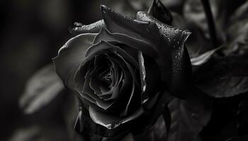 AI generated black roses on a black background photo