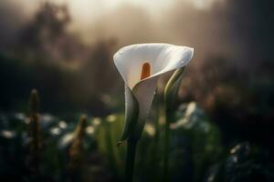 ai generado calla lirio flores en botánico jardín. neural red ai generado foto