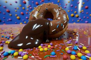 AI generated Donut with colorful sprinkles. Neural network AI generated photo