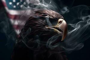 AI generated Eagle and American flag with smoke. Neural network AI generated photo