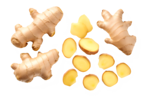 AI generated Top view Fresh ginger root PNG