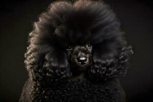 AI generated Portrait of a poodle dog on a black background. Neural network AI generated photo