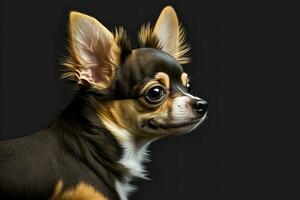 AI generated Chihuahua dog portrait on black background. Neural network AI generated photo