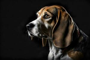 AI generated Beagle dog in portrait against black background. Neural network AI generated photo