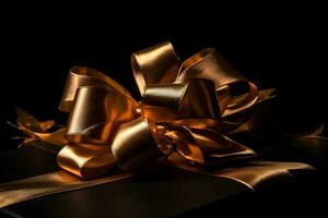 AI generated Golden bow isolated on black background. Neural network AI generated photo