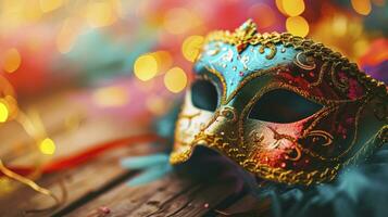 AI generated Bright multicolored carnival mask, festival and entertainment concept, space for text photo