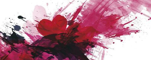 AI generated Valentine's day banner in the style of calligraphic marks on white background, happy expressionism, light red and dark magenta poster. photo