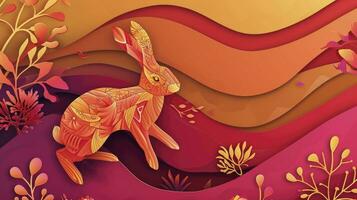 AI generated Chinese new year 2024 year of the rabbit - Chinese zodiac symbol, Lunar new year concept, colorful modern background design. photo