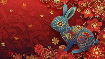 AI generated Chinese new year 2024 year of the rabbit - Chinese zodiac symbol, Lunar new year concept, colorful modern background design. photo