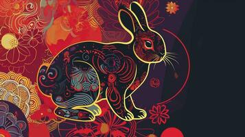 AI generated Chinese new year 2024 year of the rabbit - Chinese zodiac symbol, Lunar new year concept, colorful modern background design. photo
