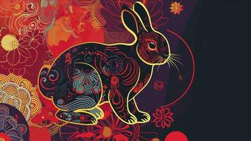 AI generated Chinese new year 2024 year of the rabbit - Chinese zodiac symbol, Lunar new year concept, colorful modern background design. photo