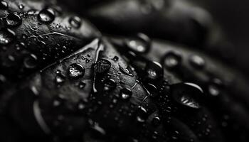AI generated black and white photo of water droplets on a rock
