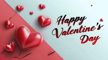 AI generated Lettering happy valentine's day banner. Valentine's day greeting card template with typography text happy valentine's day and red heart and line on the background. photo