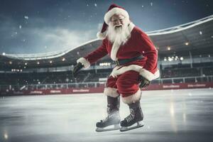AI generated Santa Claus ice skating with roller skates photo