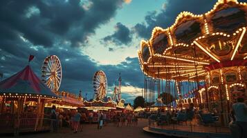 AI generated Colorful summer carnival at dusk photo