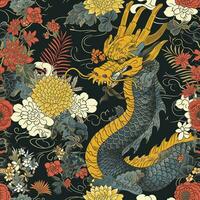 AI generated Traditional dragon japanese yakuza style seamless pattern photo