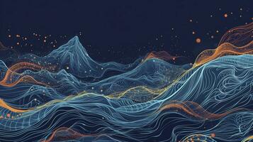 AI generated The abstract wave is made in a frame style. Template for science and technology presentation photo