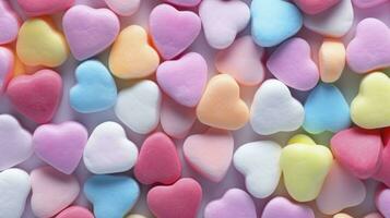 ai generado antecedentes de brillantemente de colores caramelo corazones para San Valentín día. foto