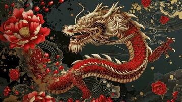 AI generated Happy Chinese new year 2024. Year of the dragon. New year horizontal backgound with dragon. photo