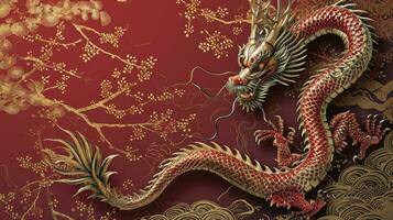 AI generated Happy Chinese new year 2024. Year of the dragon. New year horizontal backgound with dragon. photo