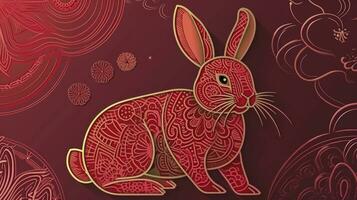 AI generated Chinese New Year 2024 year of the rabbit - Chinese zodiac symbol, Lunar New Year concept, modern background design. photo