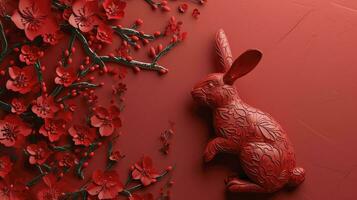 AI generated Chinese New Year 2024 year of the rabbit - Chinese zodiac symbol, Lunar New Year concept, modern background design. photo