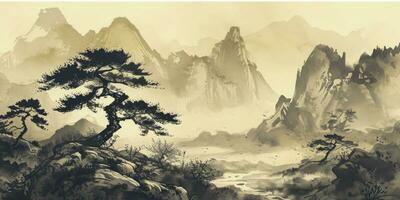 AI generated Chinese style ink landscape photo