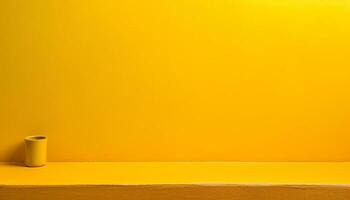 ai generado un amarillo pared con un brillante ligero foto